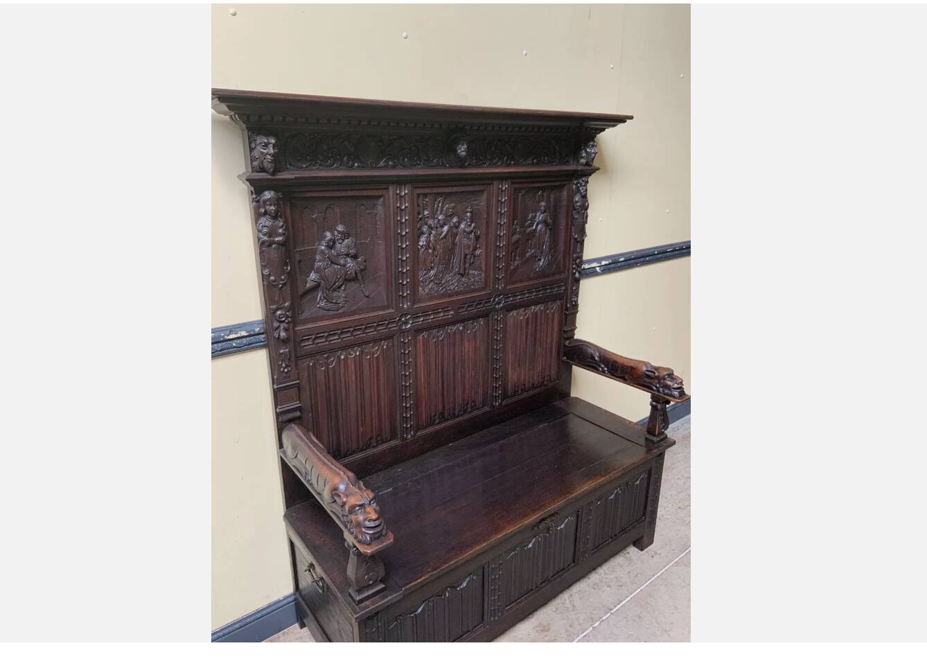 Antique impressive Neo-Gothic chest bench