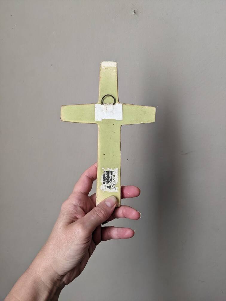 Jeanne Leveque ceramic crucifix, religious cross, wall decoration