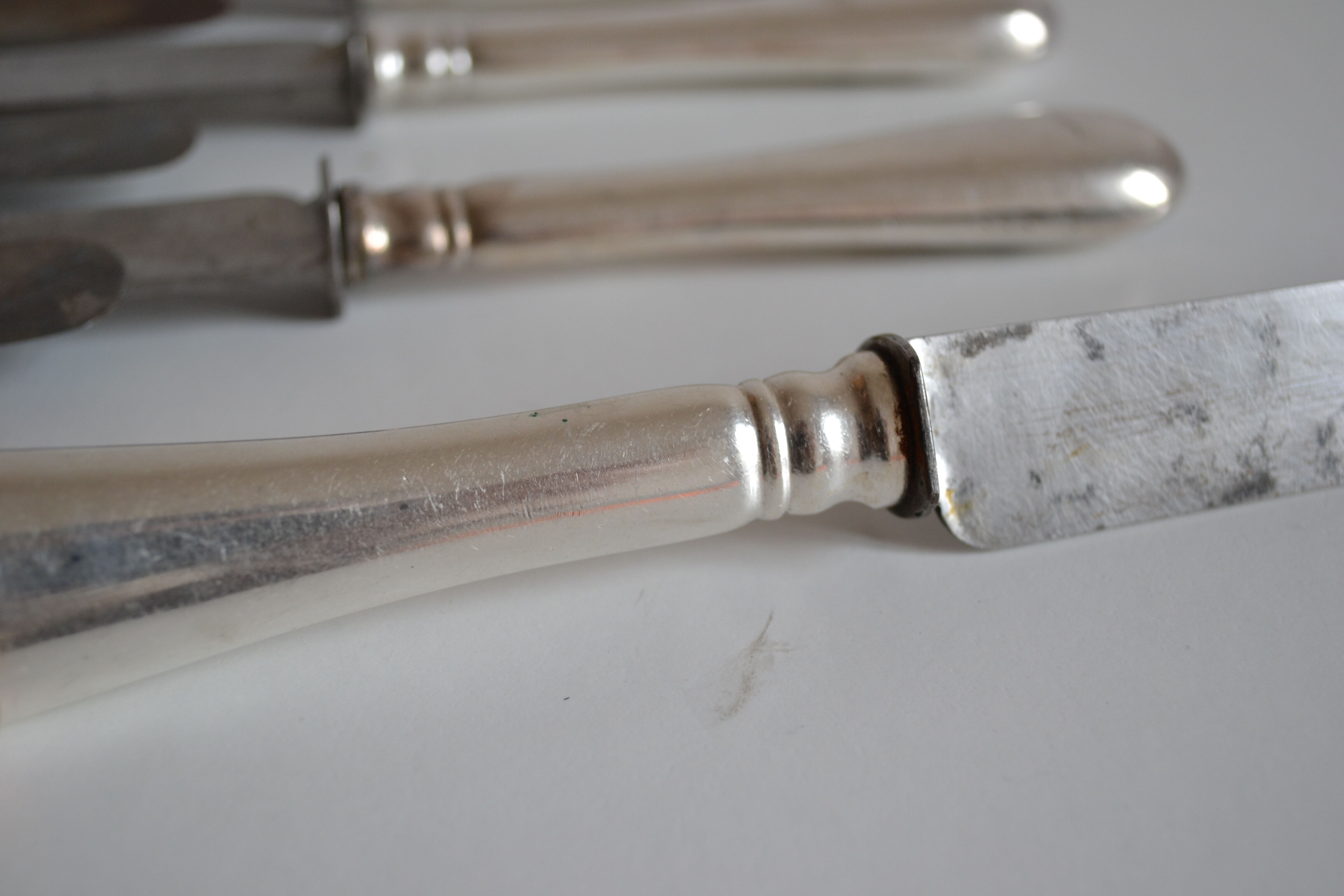 12 antique metal silver monogram table knives