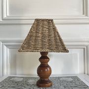 Lampe en bois, abat-jour corde, années 70