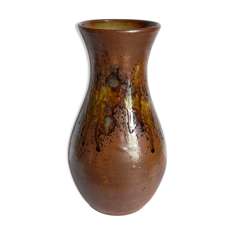 High potter's vase with flared neck with tachist enamel