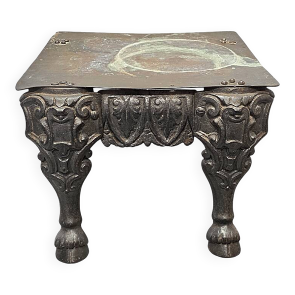 Table en fonte et cuivre victorienne anglaise antique, datant d'environ 1850.