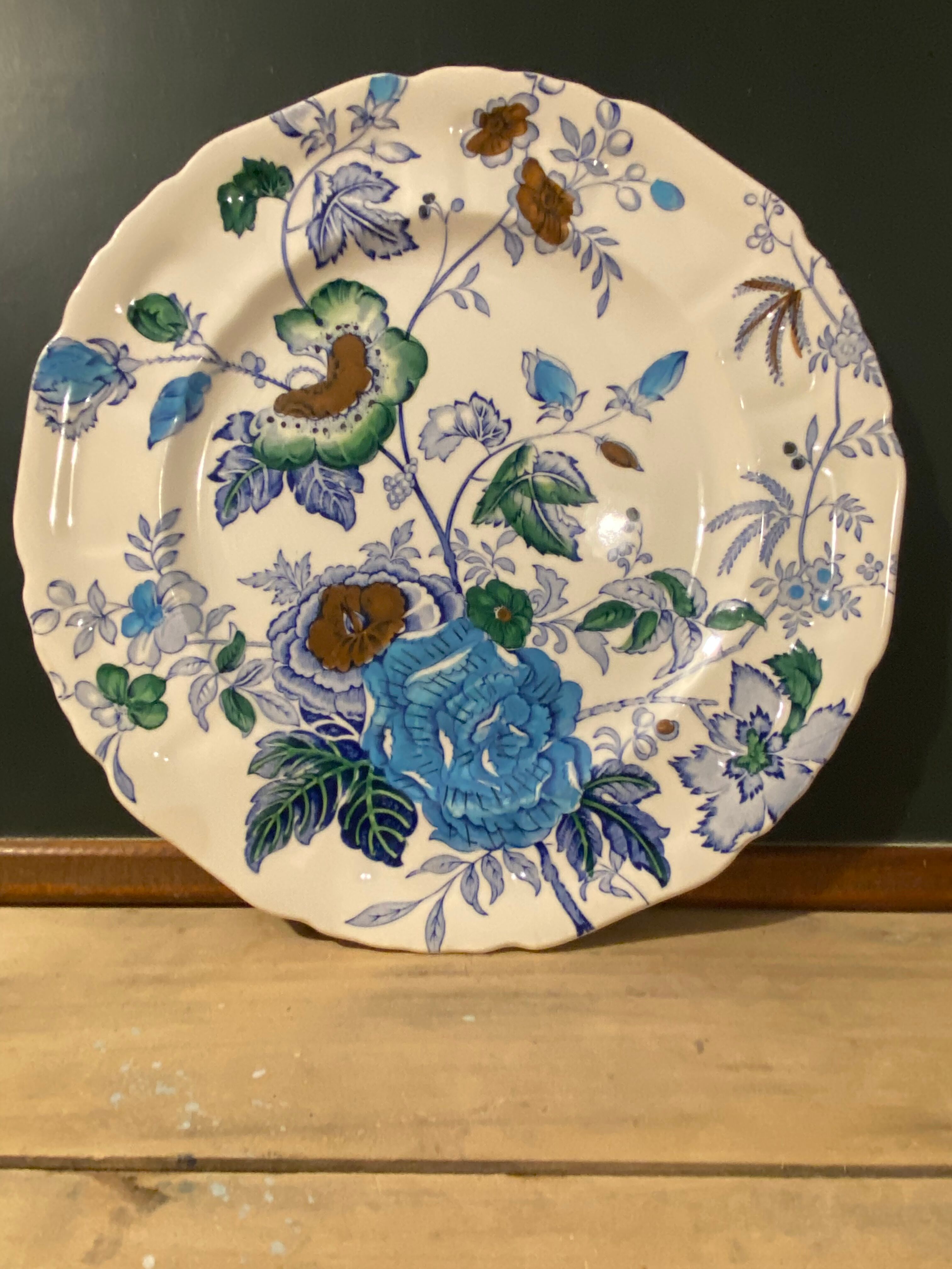 Set of 8 flat plates Mason's Belvedere flowers