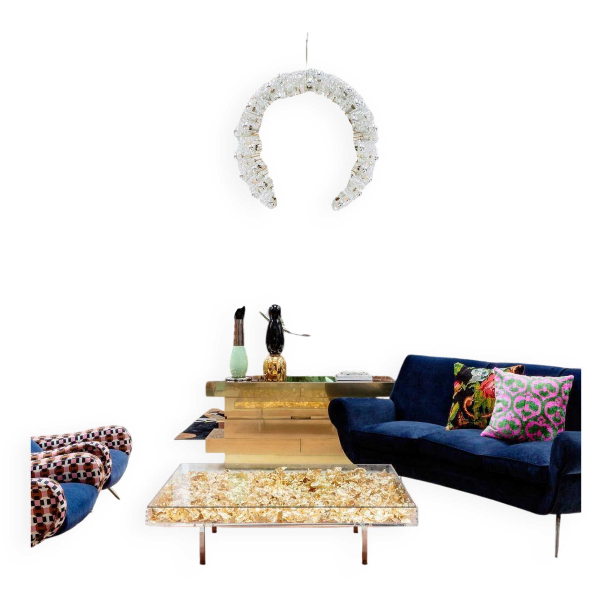 Mid Century Modern Style Large French Wall Mounted Round Convex Silver Mirror