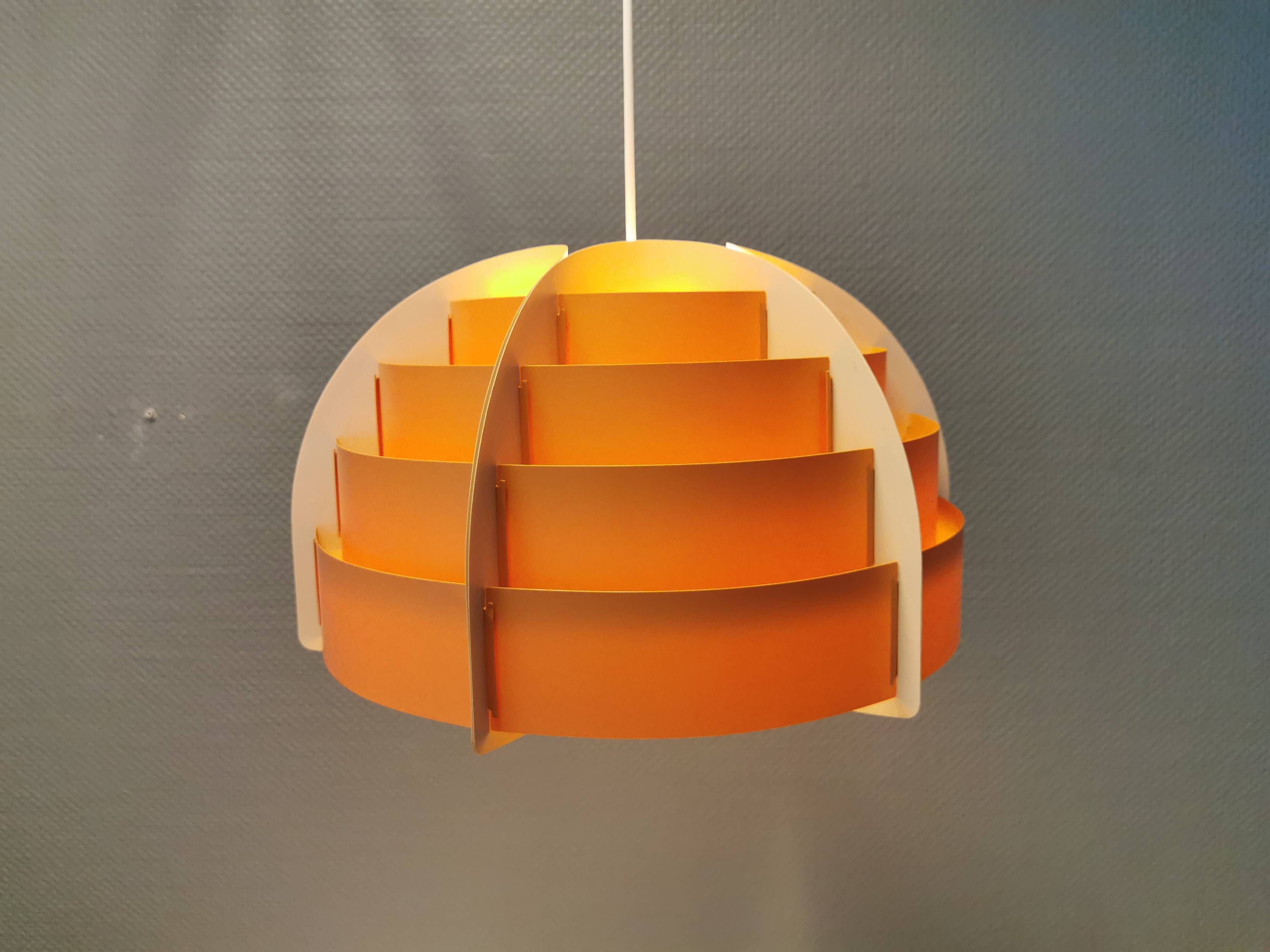 Hanging lamp made of plastic slats by Lars Schiøler for Hoyrup Lighting Denmark 1976.