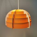 Hanging lamp made of plastic slats by Lars Schiøler for Hoyrup Lighting Denmark 1976.