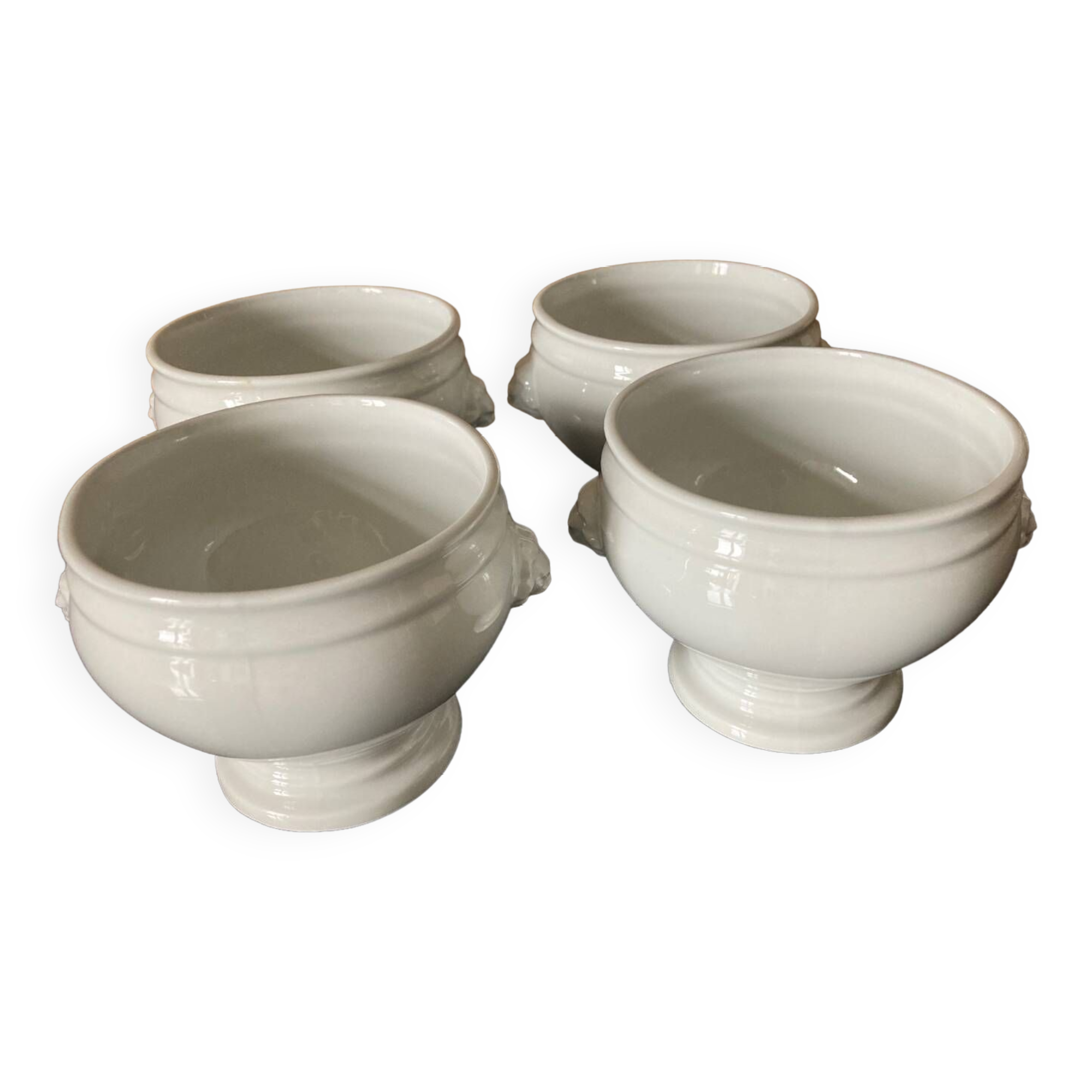Set of 4 white porcelain lion head tureens