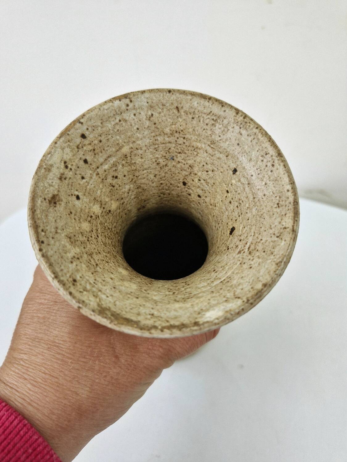 Vase Col Evasé En Grès Pyrité Moucheté H 23.5cm Artisanat Fait Main