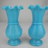 paire petits vases bleus anciens opaline déco kitsch shabby