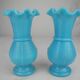 pair of small old blue opaline vases, shabby kitsch decor