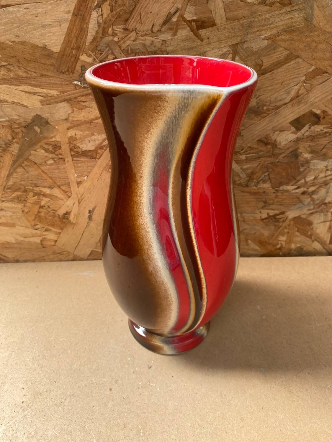 Antique verceram ceramic vase brown red beige vintage