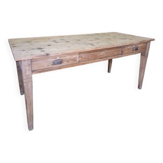 Table en chêne et pin deux tiroirs