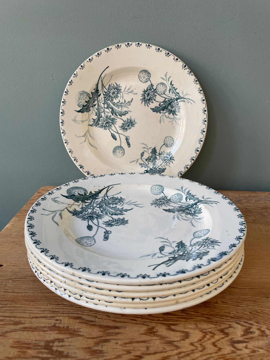 Set of 7 flat plates Terre de Fer XIXth "Madrid"