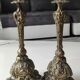 Pair of Antique Flambeaux Candlesticks/Baroque Style, Rocaille. In gilded bronze. 19th century