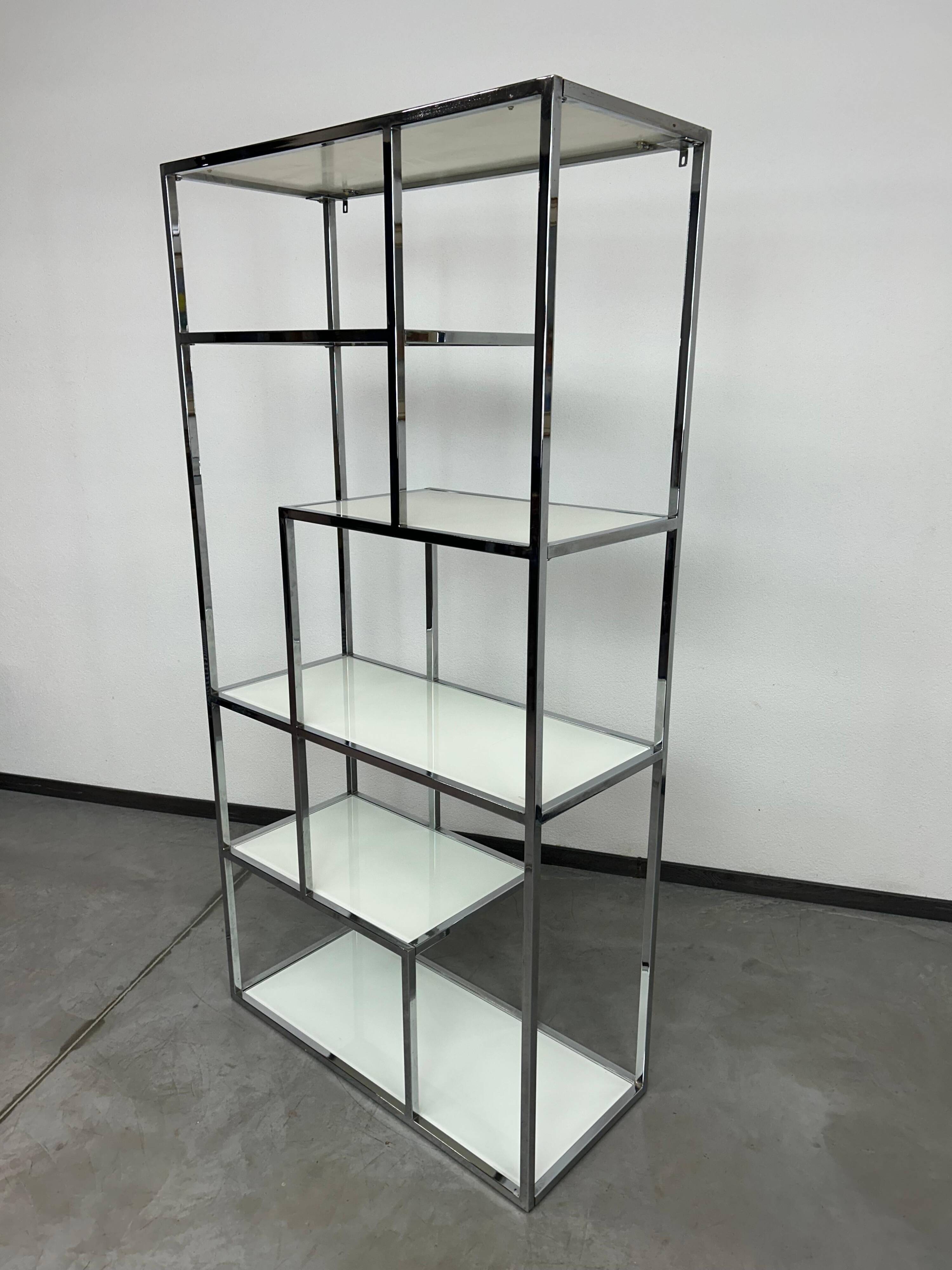 Mid-century modern chrome shelf by Milo Baughman