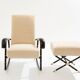 Jacques Adnet Fauteuil à bascule et ottoman cuir et velours de mohair 1950