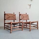 Paire fauteuils en bois et paille