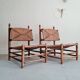 Paire fauteuils en bois et paille