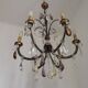 French Art Deco 6-Light Green Finish Bronze Crystal & Glass Chandelier 5343