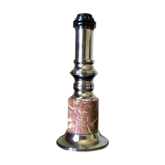 Pied de lampe chrome et marbre rose