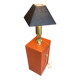 Brass shell socket lamp from the 1st WW, black pyramidal lampshade in Carlucci linen.
