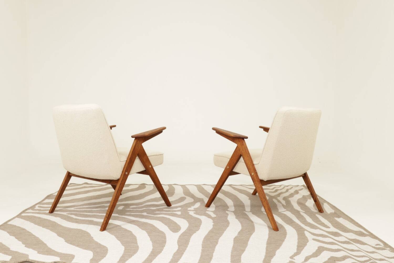 Scandinavian beige boucle armchair modern design rustic oak