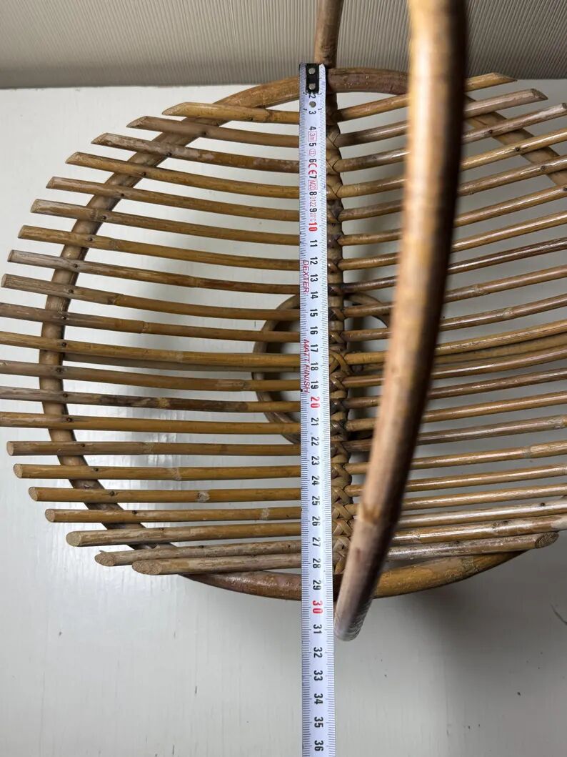 Vintage bamboo and rattan fruit bowl – Large fruit basket, boho chic / Riviera, retro centrepiece – Mid-Century 60s design