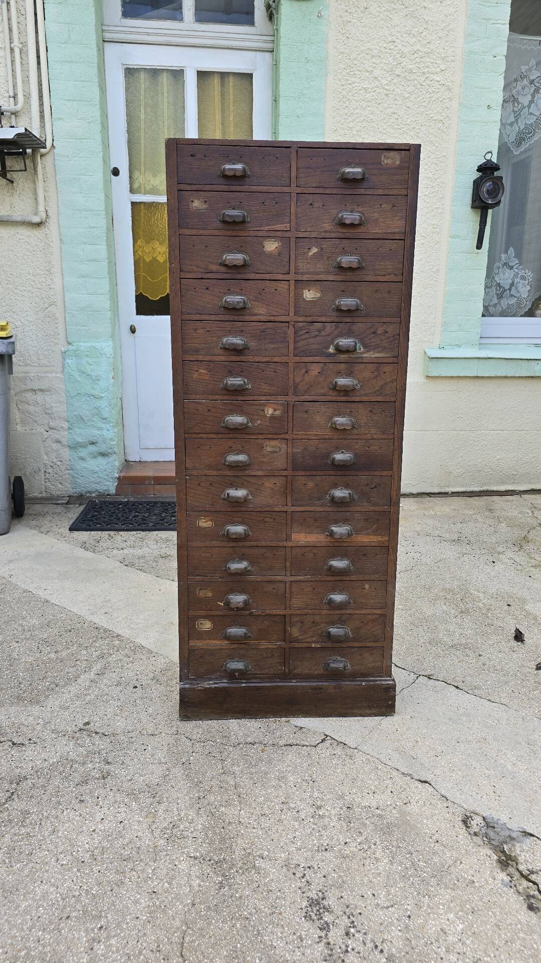 Old workshop cabinet with 28 oak drawers – workshop furniture