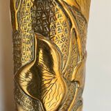 Pair vase brass shell pattern of leaves