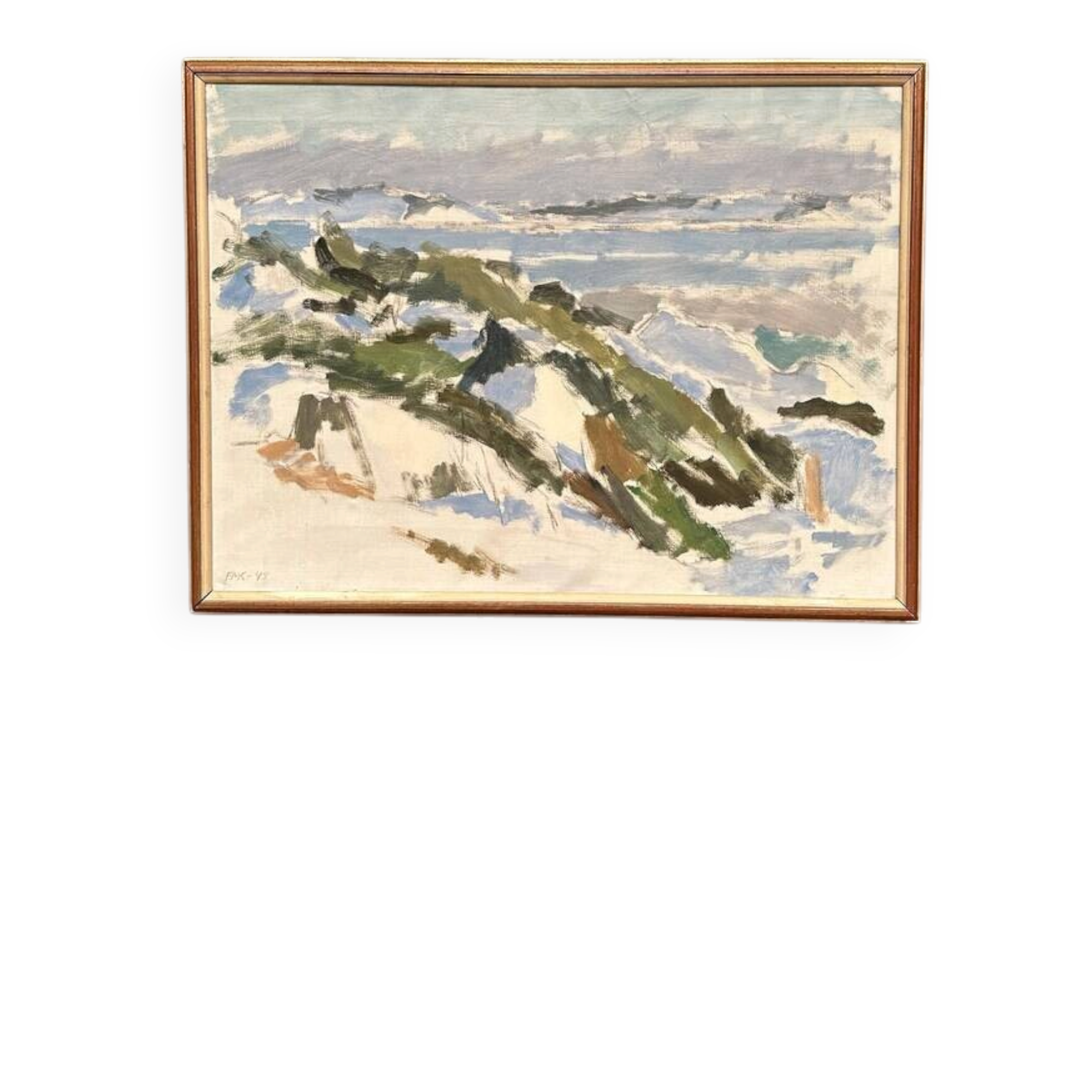 Original Swedish Oil on Canvas – "Winter Landscape" by FMK – Dated 1943 – Vintage and Framed – 78 × 60 cm (30.7" × 23.6")