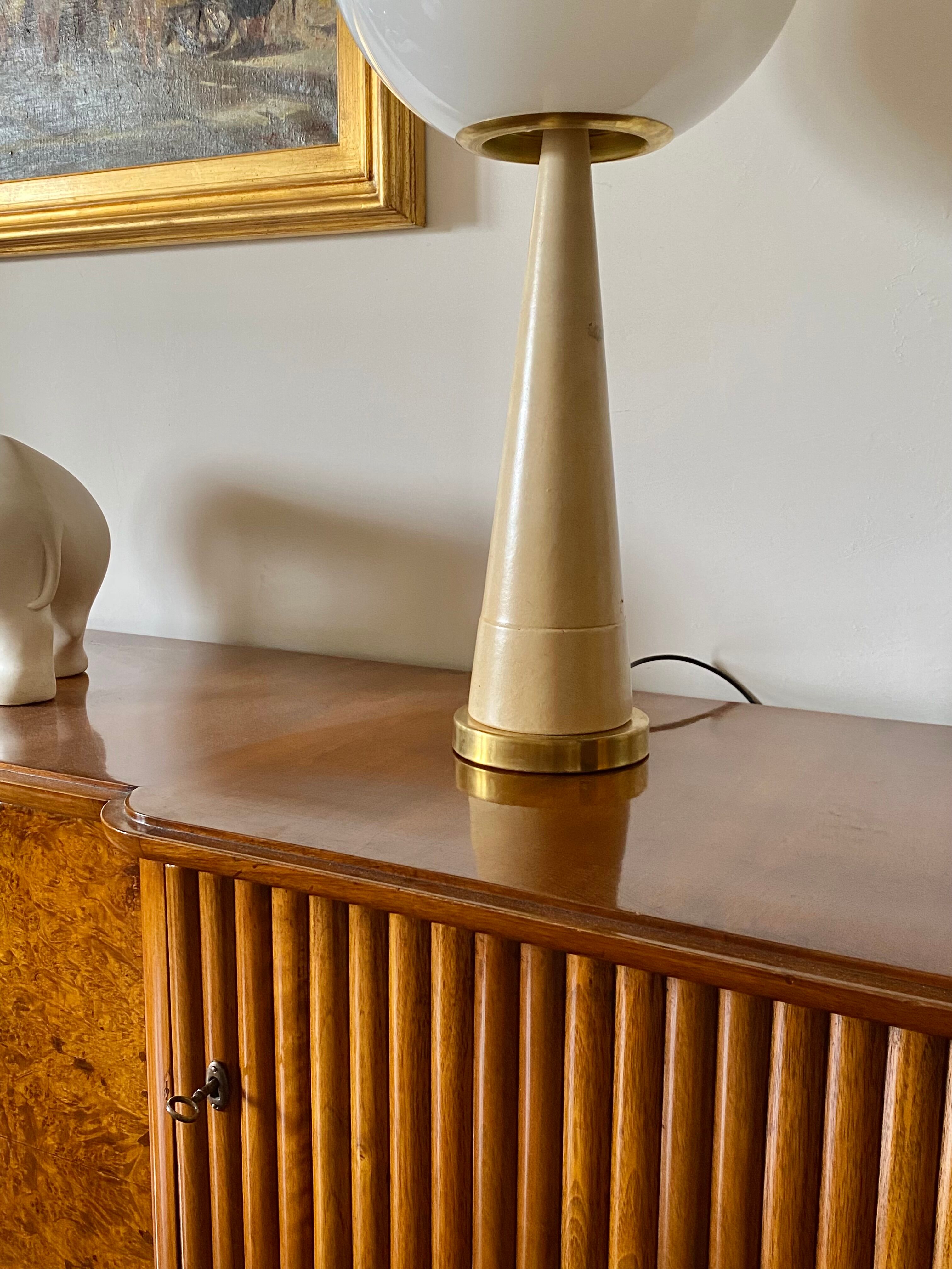 Conic parchment and brass table lamp, France 1960