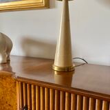 Conic parchment and brass table lamp, France 1960
