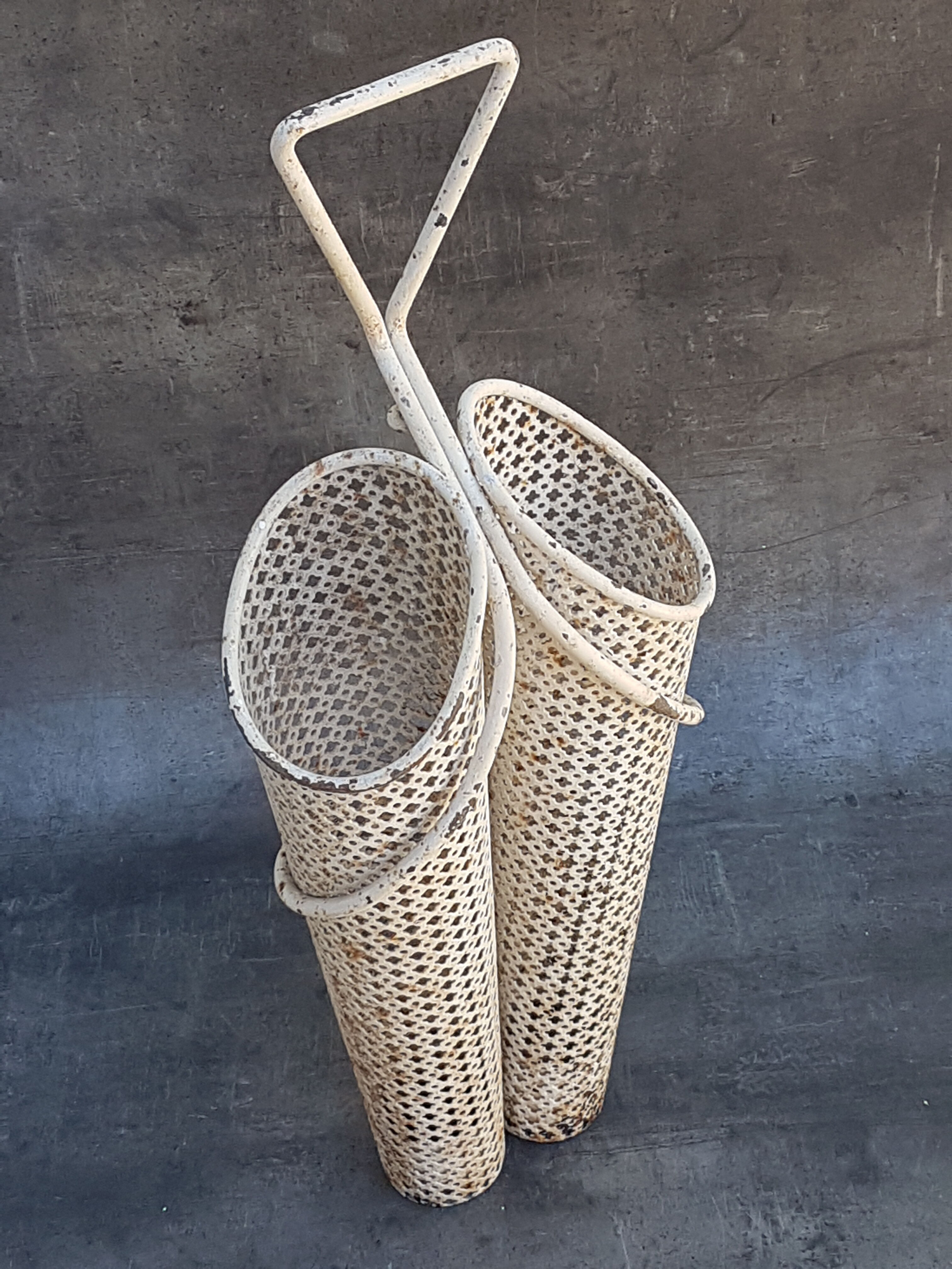 White metal double umbrella holder, Mathieu Mategot - 50s