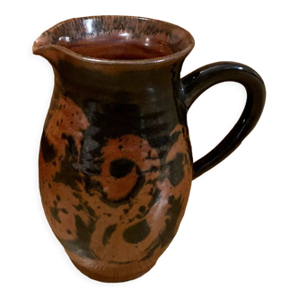 Ceramic pitcher signed Pirot brown and black