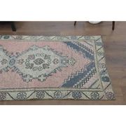 Vintage Turkish Hand-Knotted Wool Cotton Pink Runner Rug 84x281