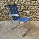 Blue and red striped camping chair