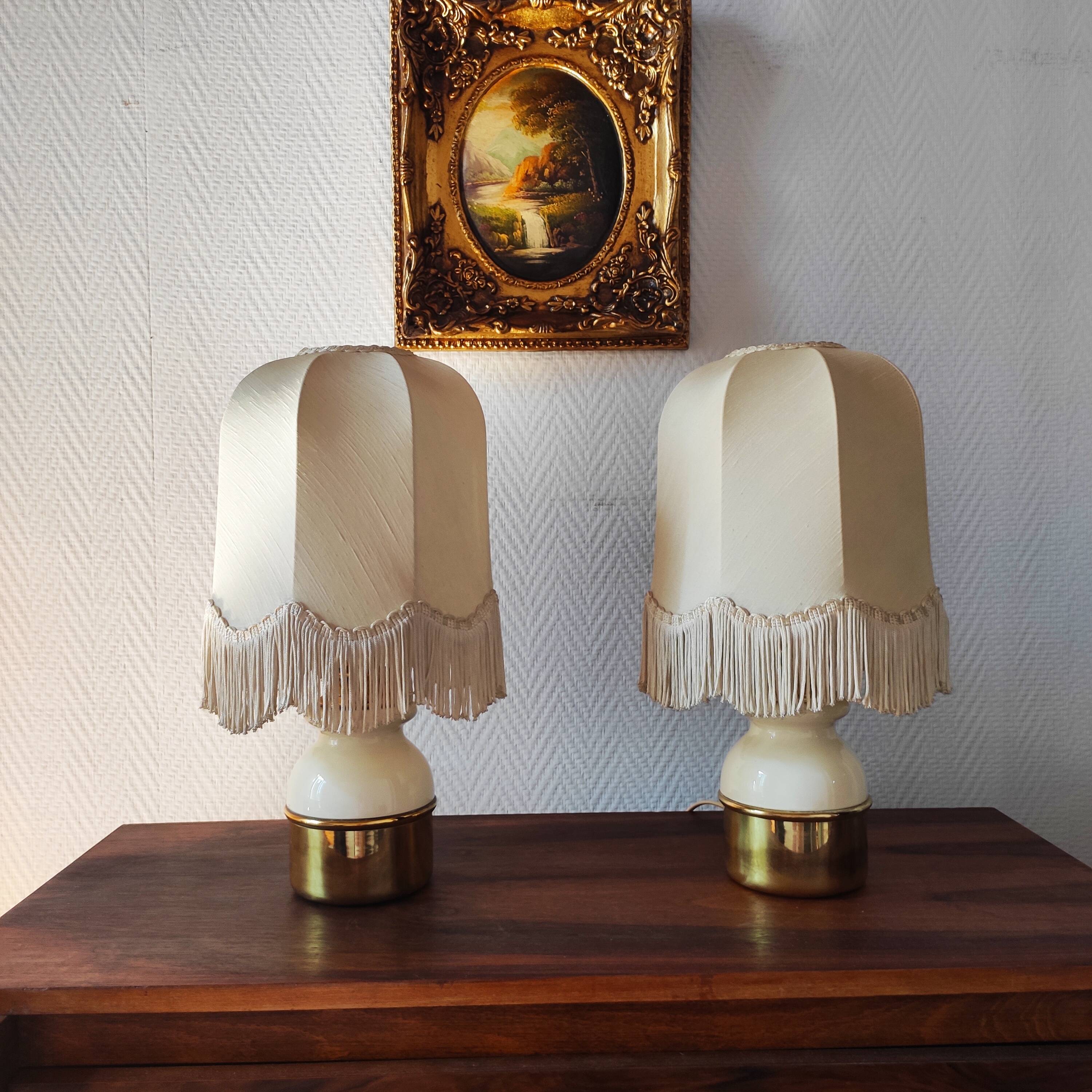 Pair of brass lamps