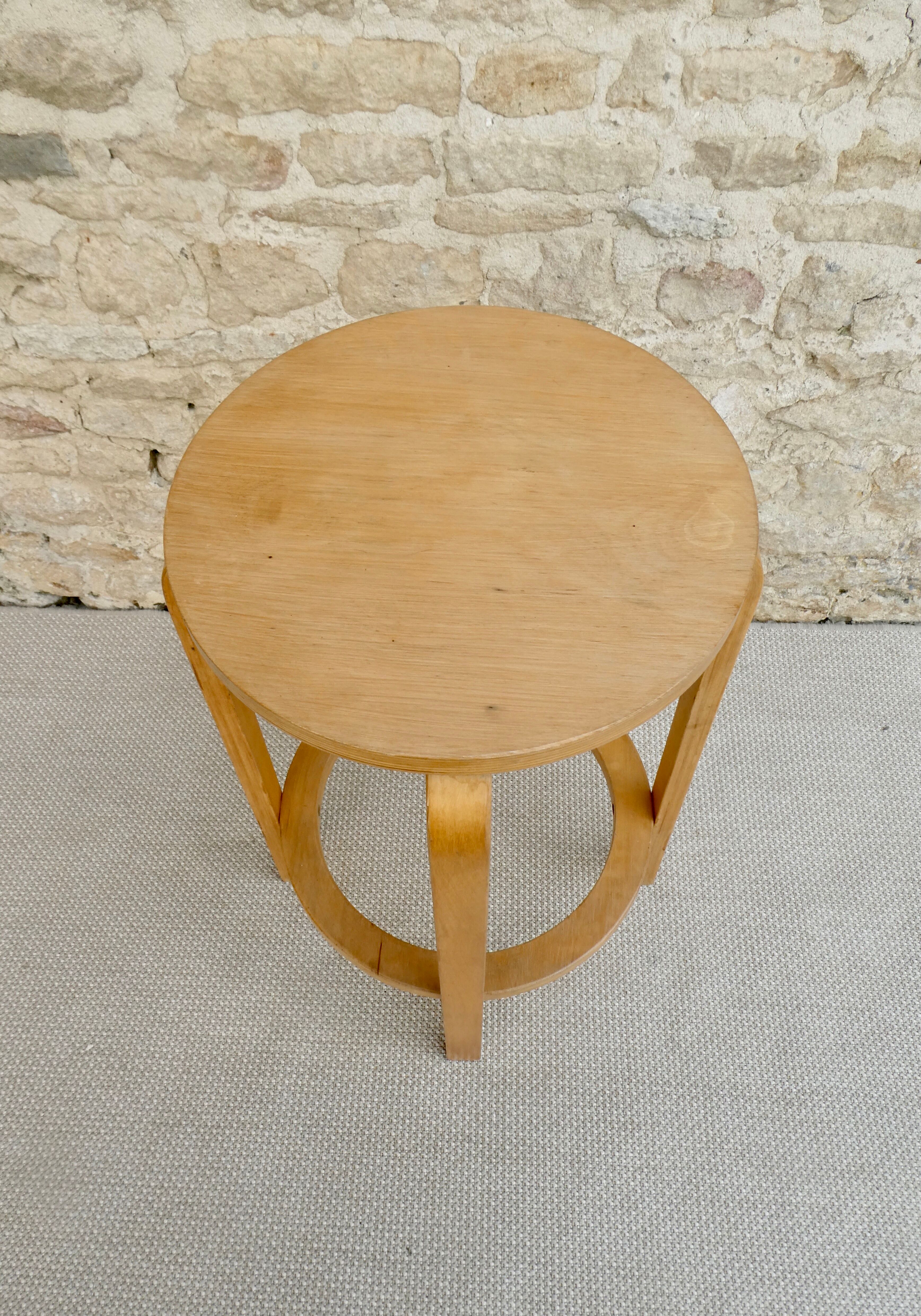 High stool in light wood, 60s