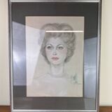 Maria Elisabeth Wrede: superb colorized drawing around 1950, the woman with the pearl necklace