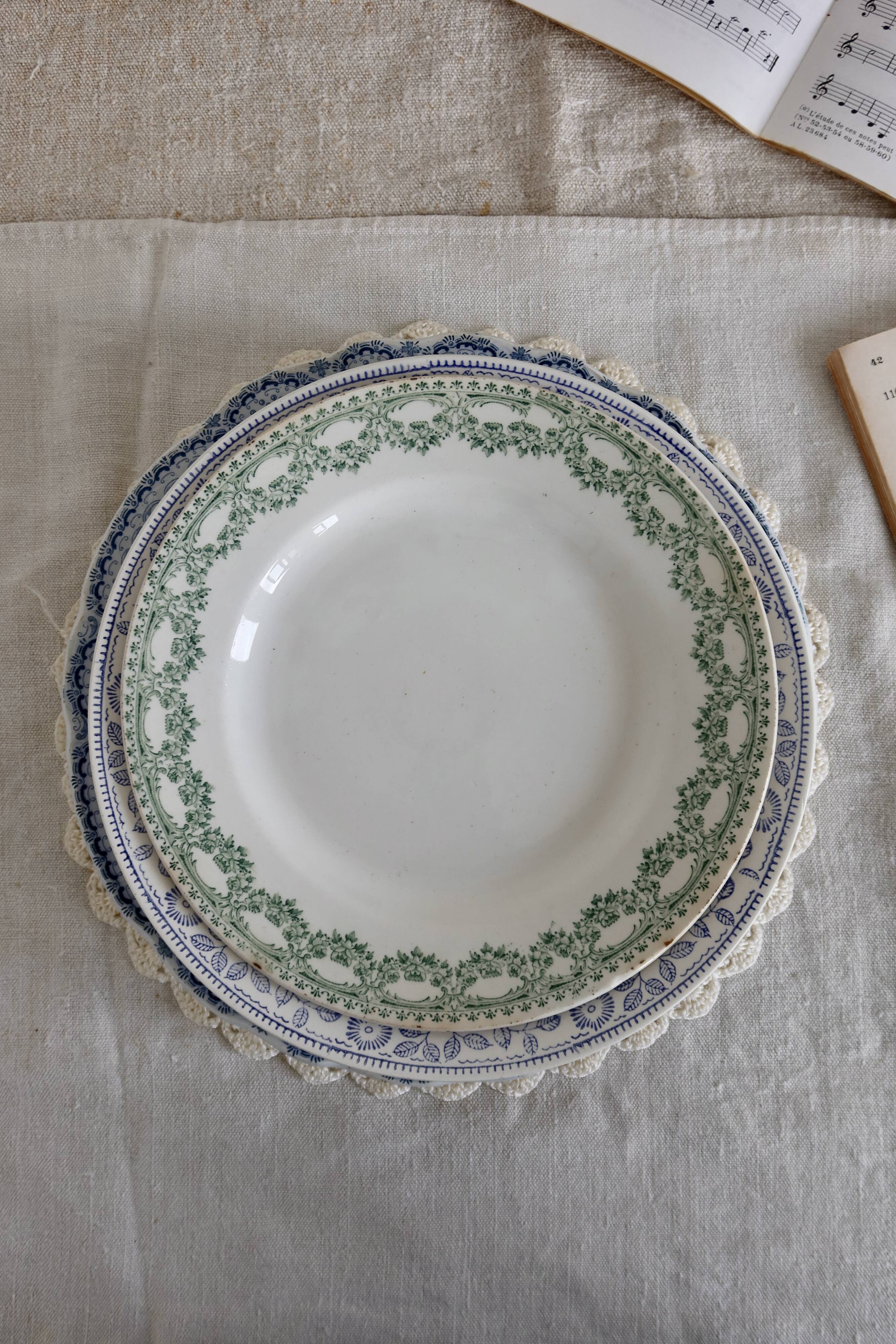 6 mismatched vintage iron earthenware plates
