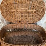 Ancien Panier Avec Couvercle Osier Tressé Malle De Transport Chat Chien