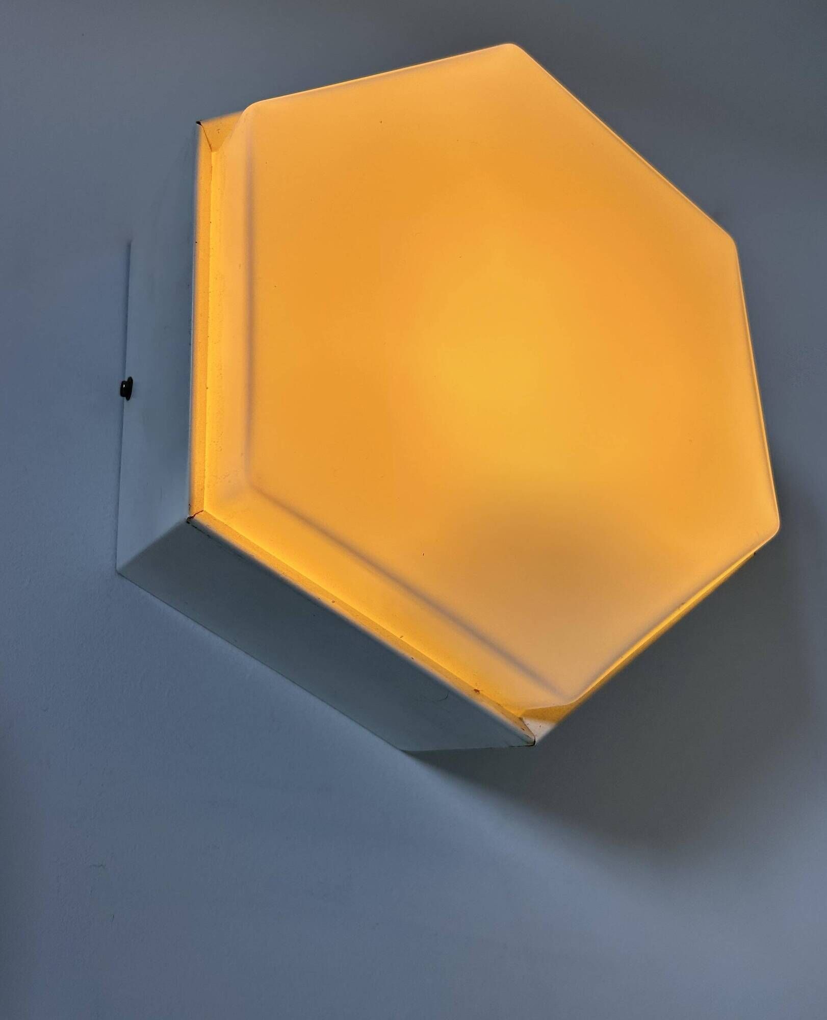 Pair of vintage Raak wall lights, opaline and white lacquered metal, Netherlands 1968
