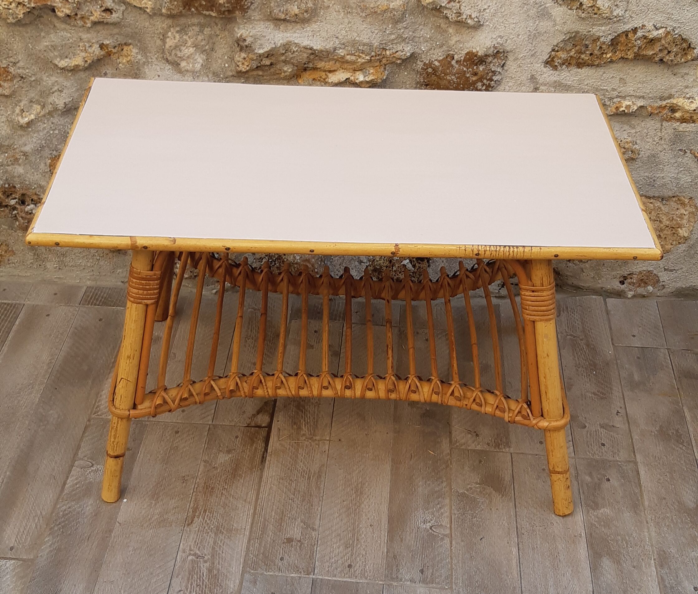 Powdered pink rattan coffee table