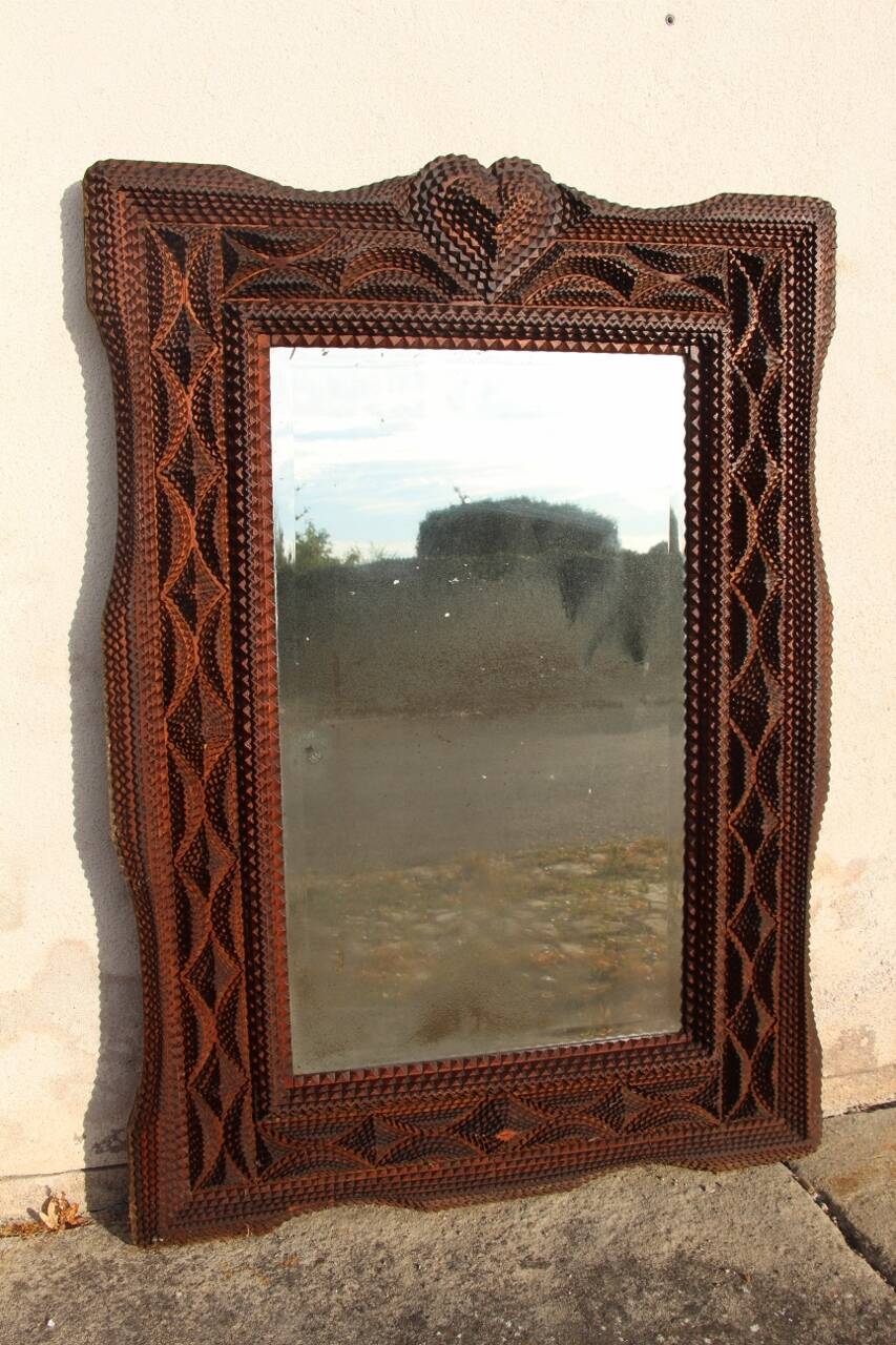 large tramp art mirror 19th century