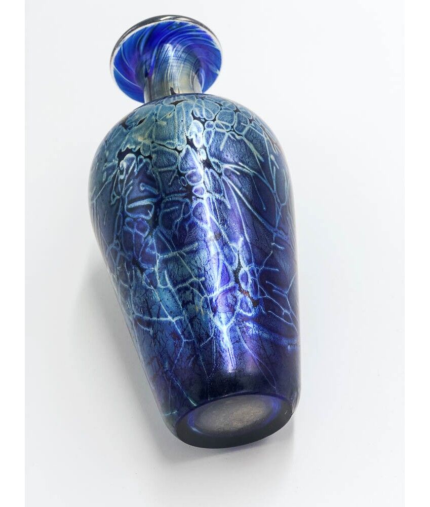 Blue iridescent glass vase