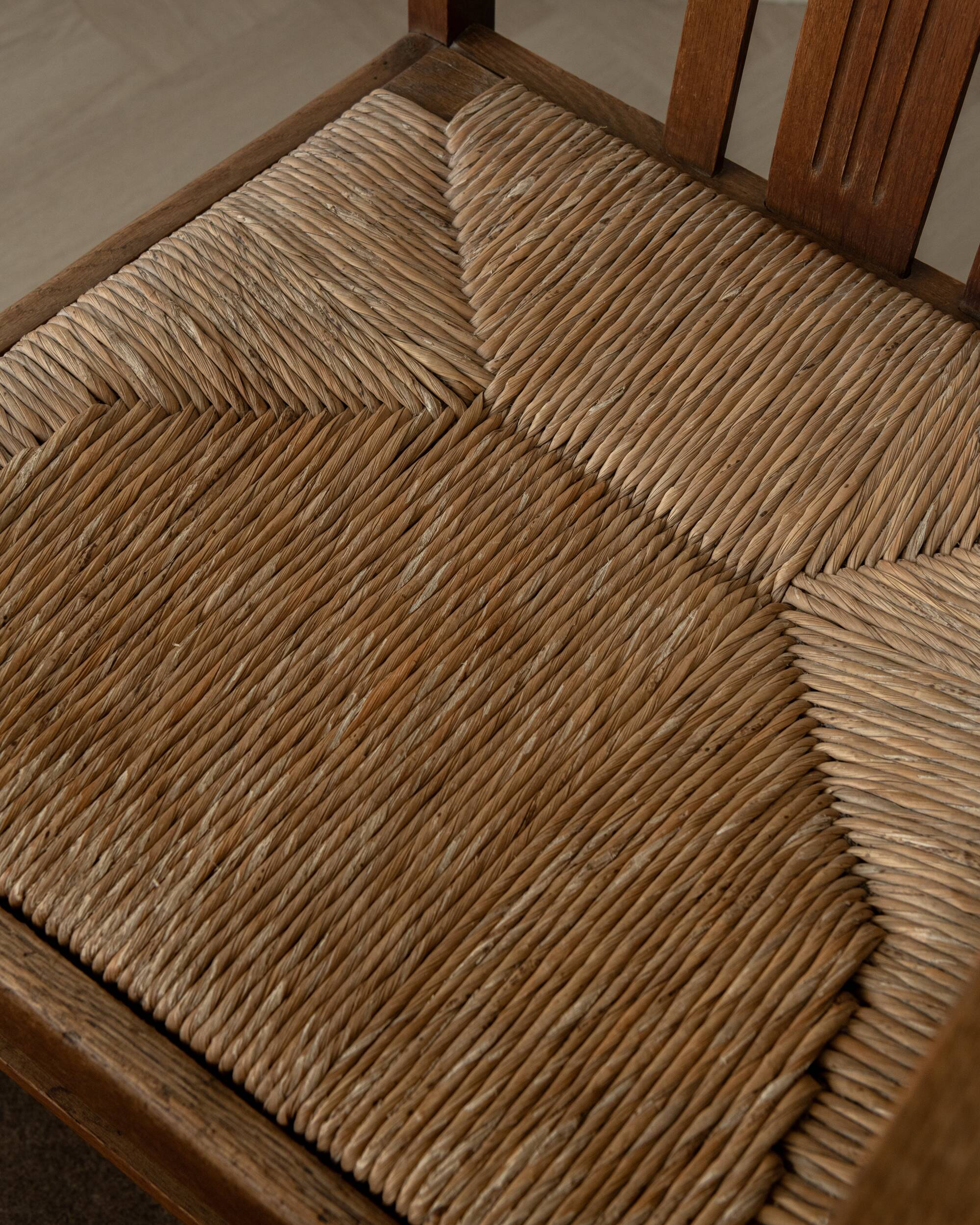 Dutch Art Deco Oak and Rush Armchair, Amsterdam School, 1920s