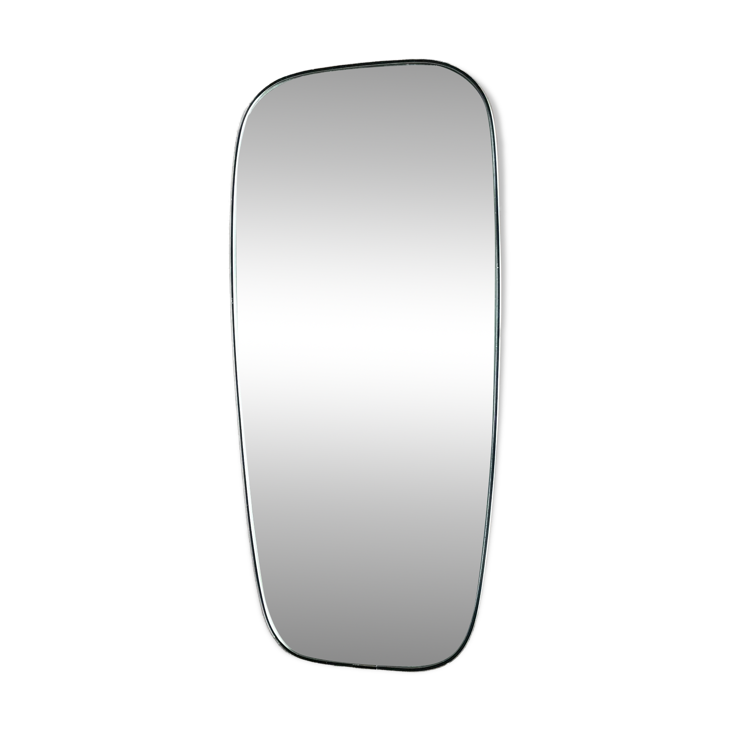 Vintage 1960 free-form mirror known as a retro mirror with a gold and black metal trim.