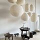Small Japanese-style natural rattan and linen pendant light in the shape of a drop H40 D35