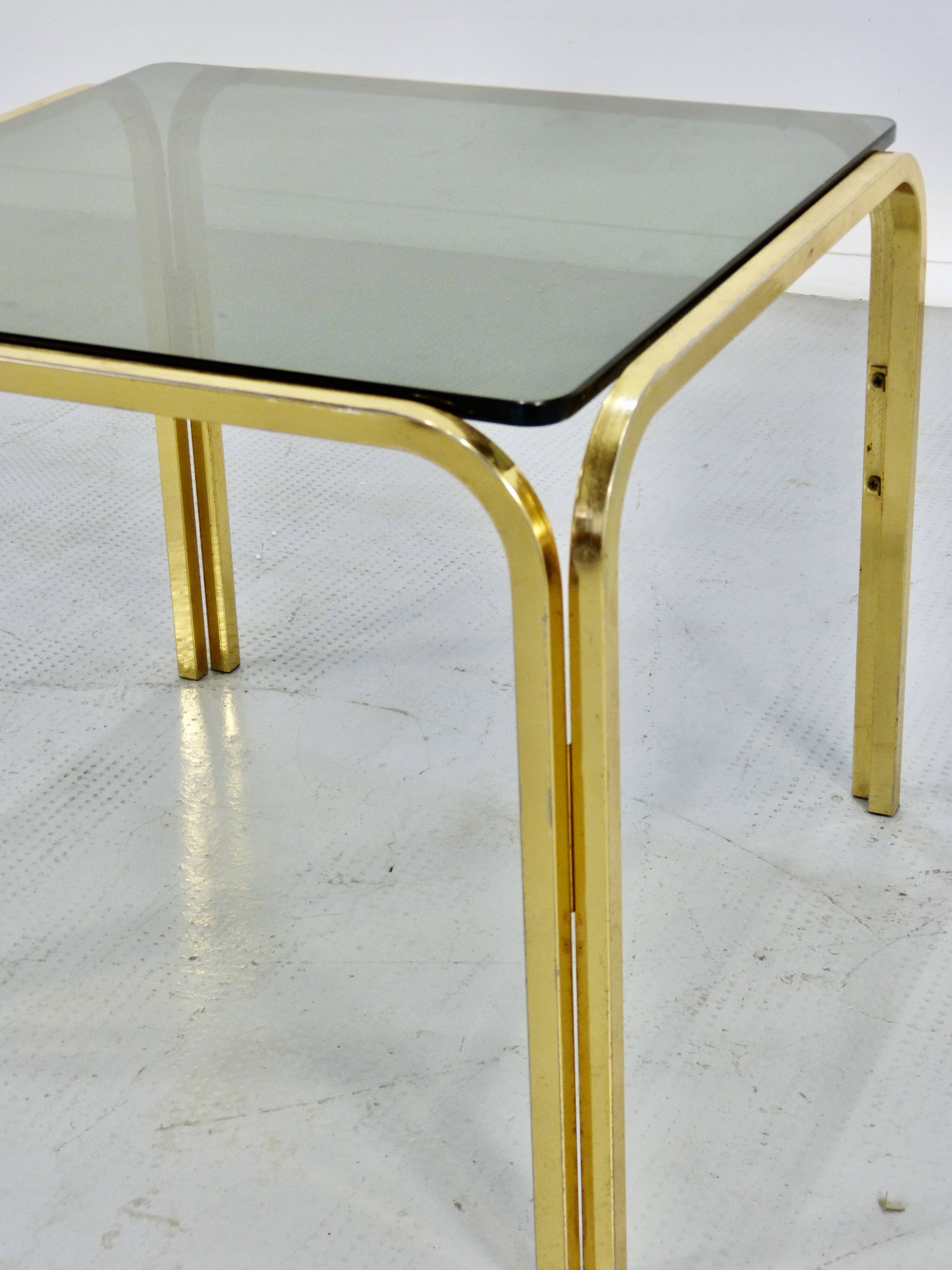 Midcentury Italian Brass And Smoked Glass Coffee Table