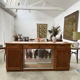 Double-sided counter in wood and pink marble (233 cm)